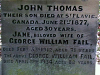 Gravestone of John Thomas, Jane and George William Fail